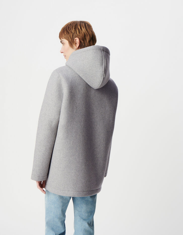 Grauer Mantel mit Kapuze aus Flanellwolle für Damen-4