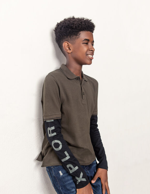 Bronzefarbenes Jungenpoloshirt mit schwarzem Jersey 