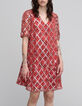 Robe courte en voile rouge imprimé Trellis femme-2