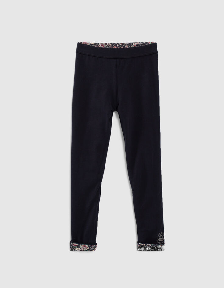 Girls' navy print/navy reversible leggings-3
