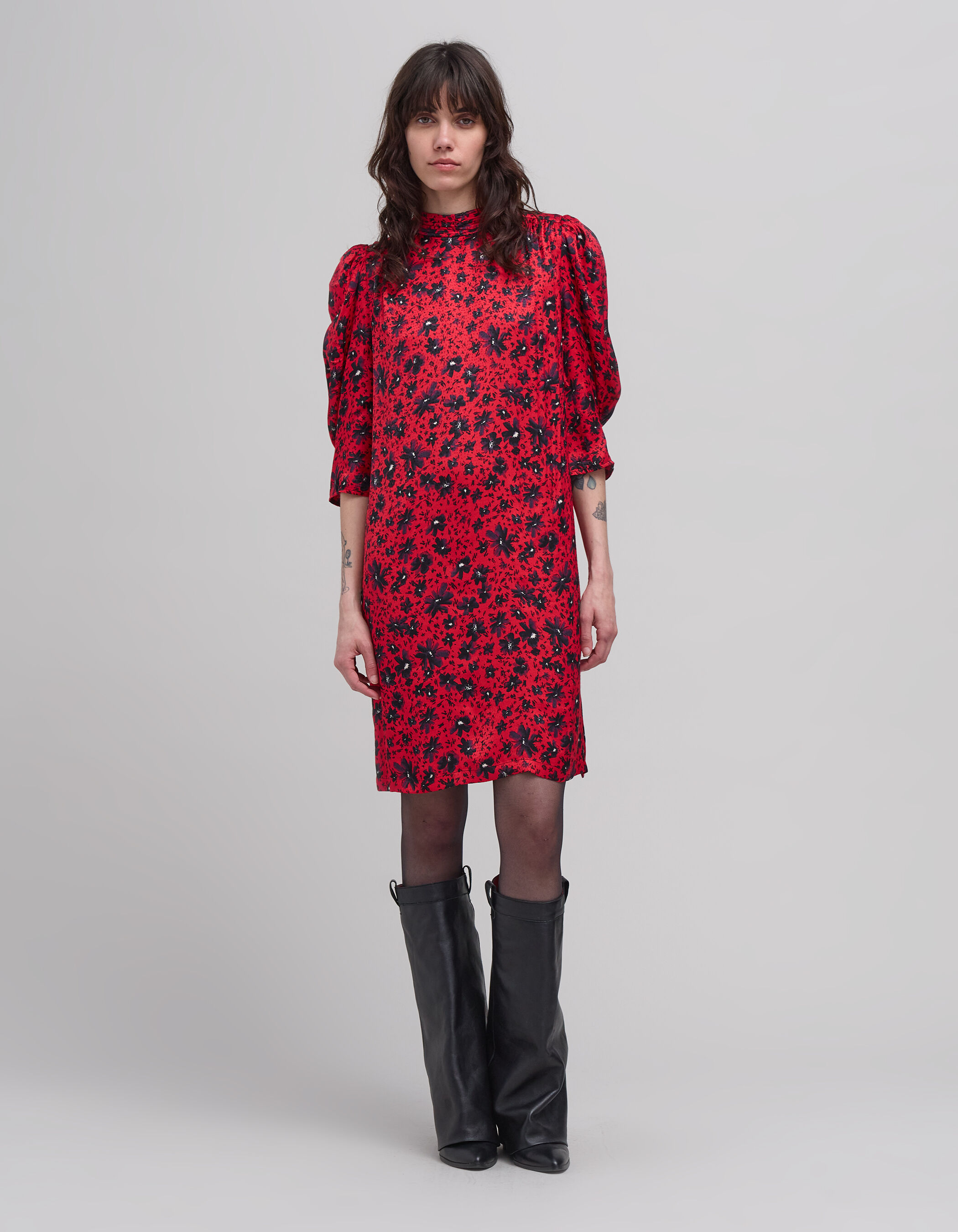 Robe rouge imprime floral rock Femme IKKS