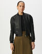 Schwarze Oversize-Damenbomberjacke aus Leder-2
