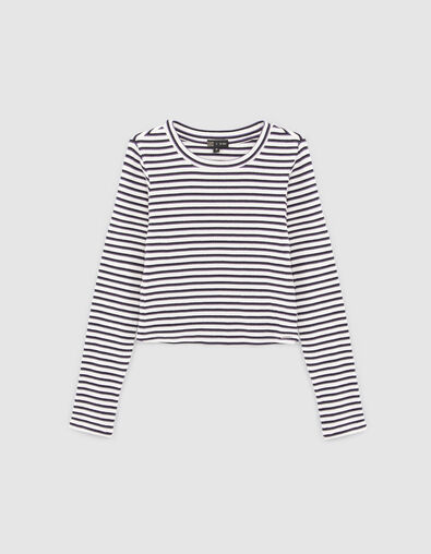 Wit geribd T-shirt met strepen meisjes - IKKS