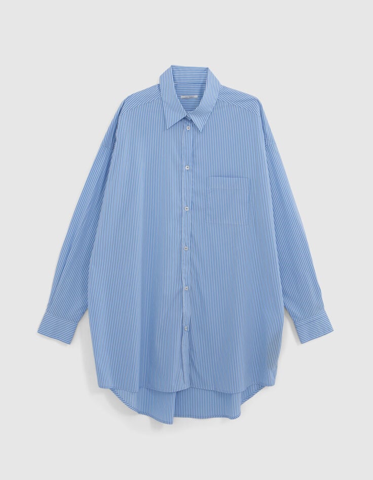 Chemise oversize ciel rayée blanc Femme-6