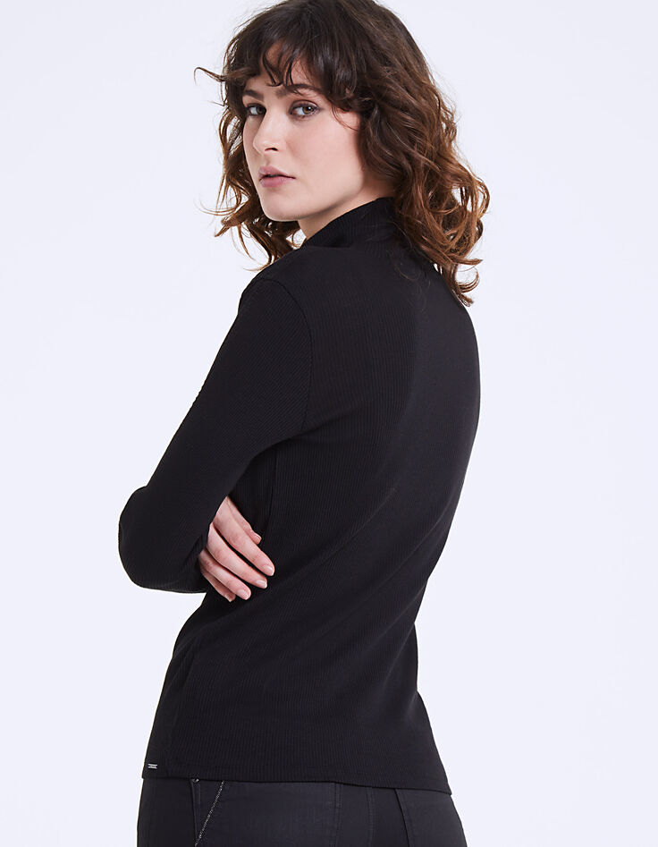 Schwarzes Rollkragen Damen-T-Shirt-3