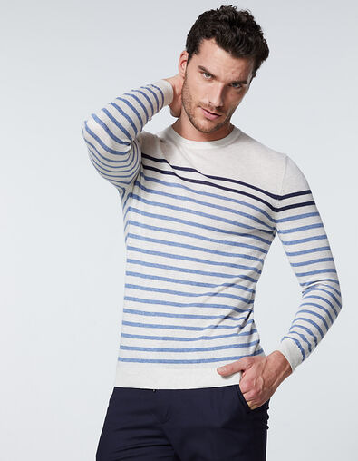 Men’s off white sailor sweater with 2-colour stripes - IKKS