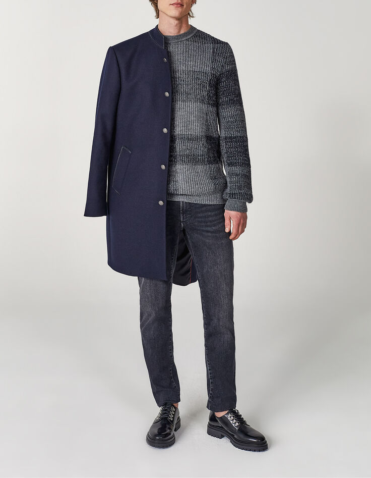 Men&rsquo;s navy checked knit sweater-7