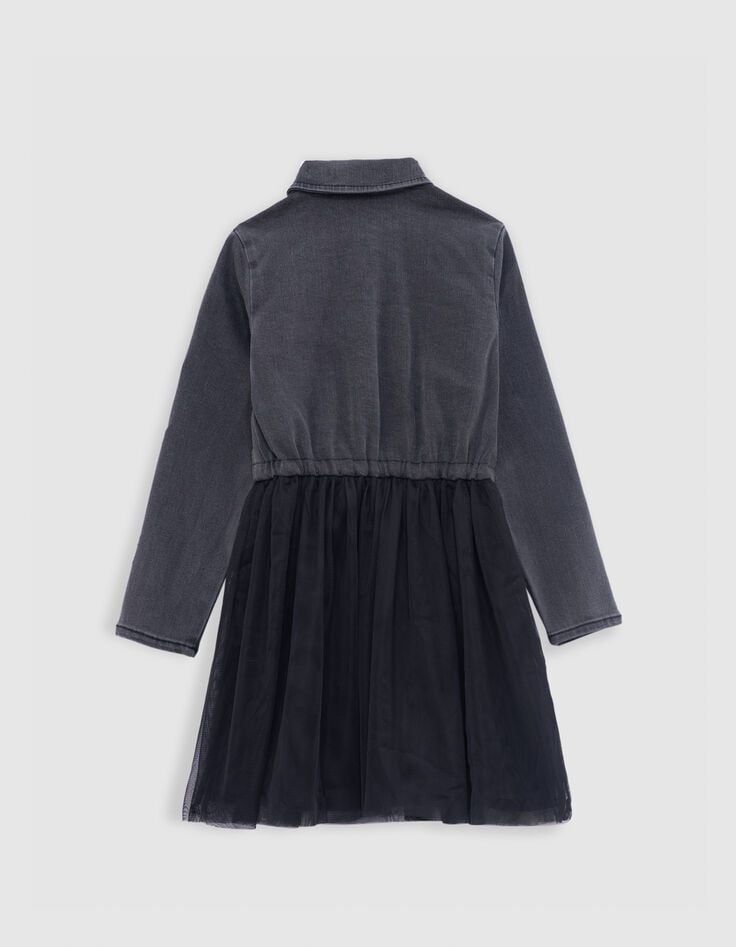 Robe grise bi-matière jupon tulle fille-2 Robe grise bi-matière jupon tulle fille-2