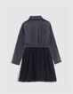 Robe grise bi-matière jupon tulle fille-2 Robe grise bi-matière jupon tulle fille-2