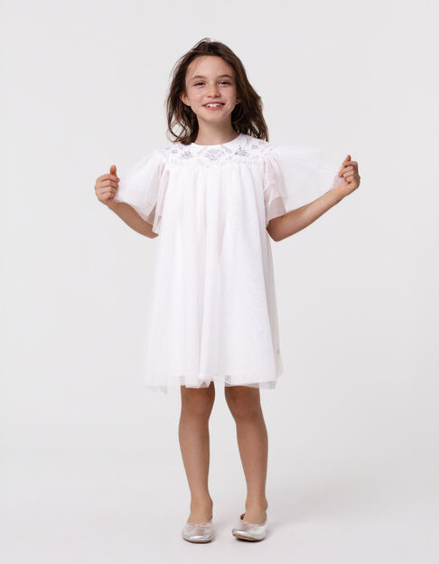 Robe blanche tulle broderies argentées fille - IKKS