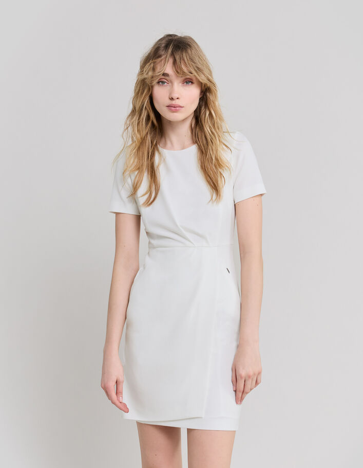 Women's off-white pencil dress with pleats - IKKS
