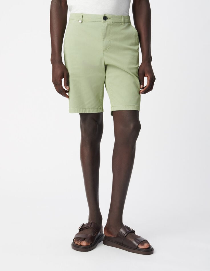 Men's green slim-fit chino shorts-2