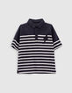 Boys’ black sailor stripe polo shirt, ecru stripes & badge-1
