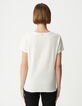 Tee-shirt col V blanc coton bio visuel tête de mort Femme-3