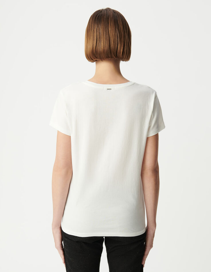Tee-shirt col V blanc coton bio visuel tête de mort Femme-3