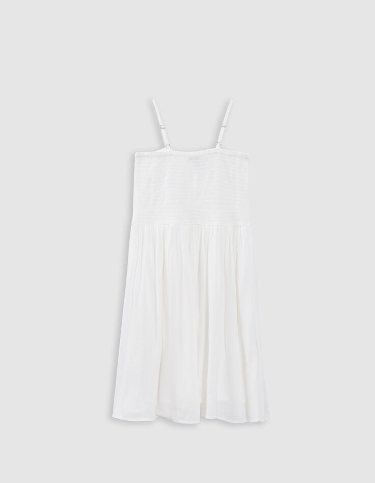 Robe fines bretelles beige à smocks fille-6