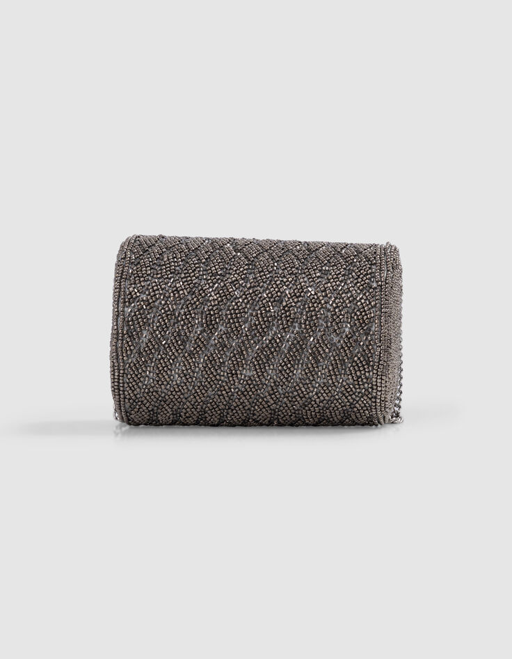 Sac à main argenté brodé perles fille-3