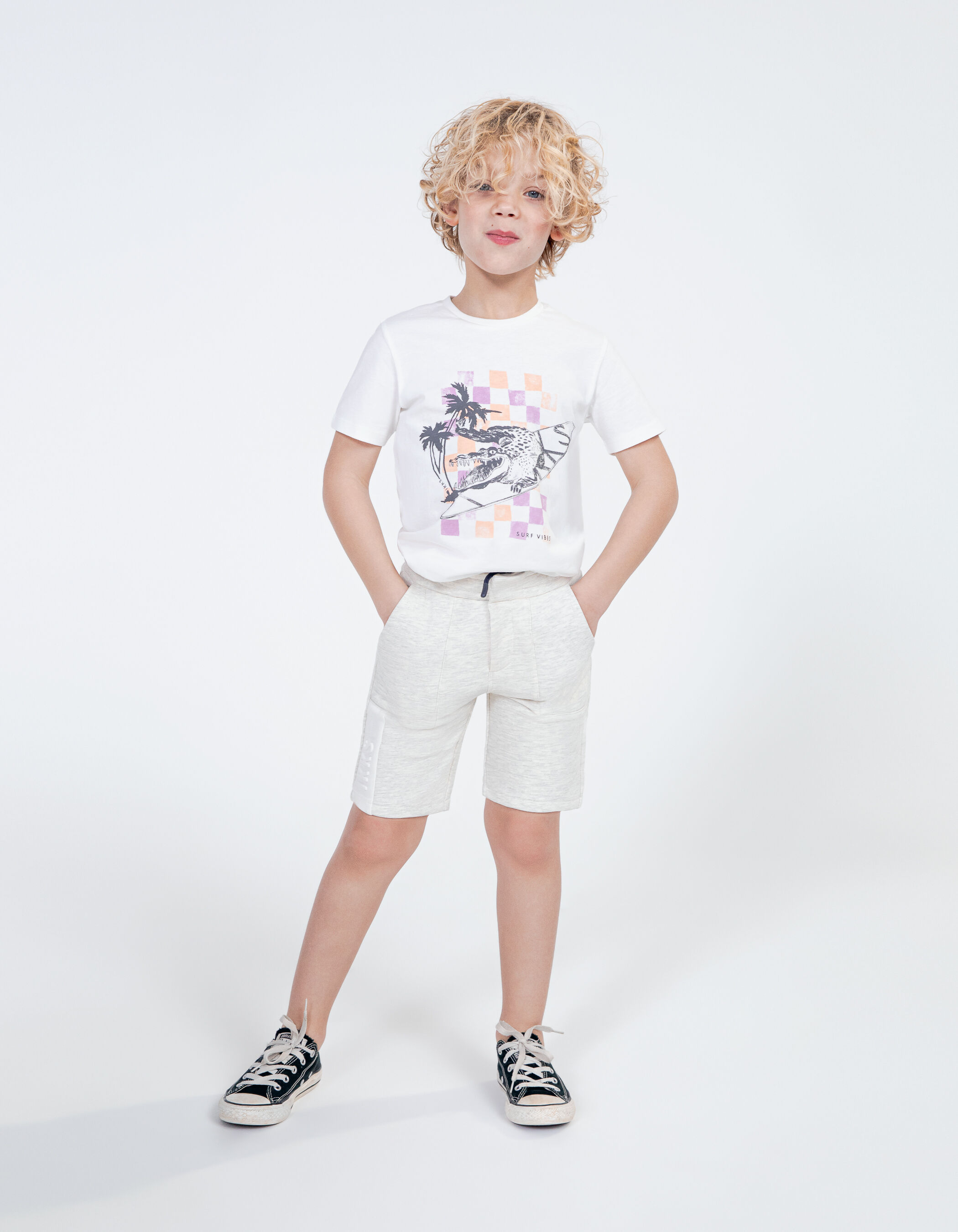 Boys grey sweatshirt fabric Bermuda shorts embossed logo IKKS