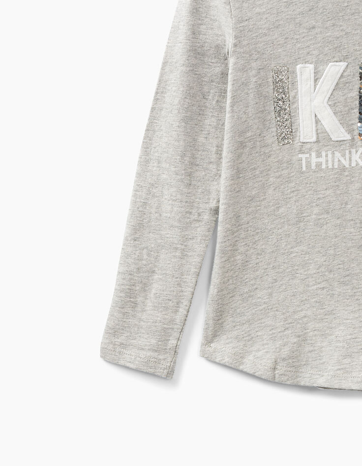 Girls’ grey marl IKKS Think Wild embroidery&patch T-shirt-4