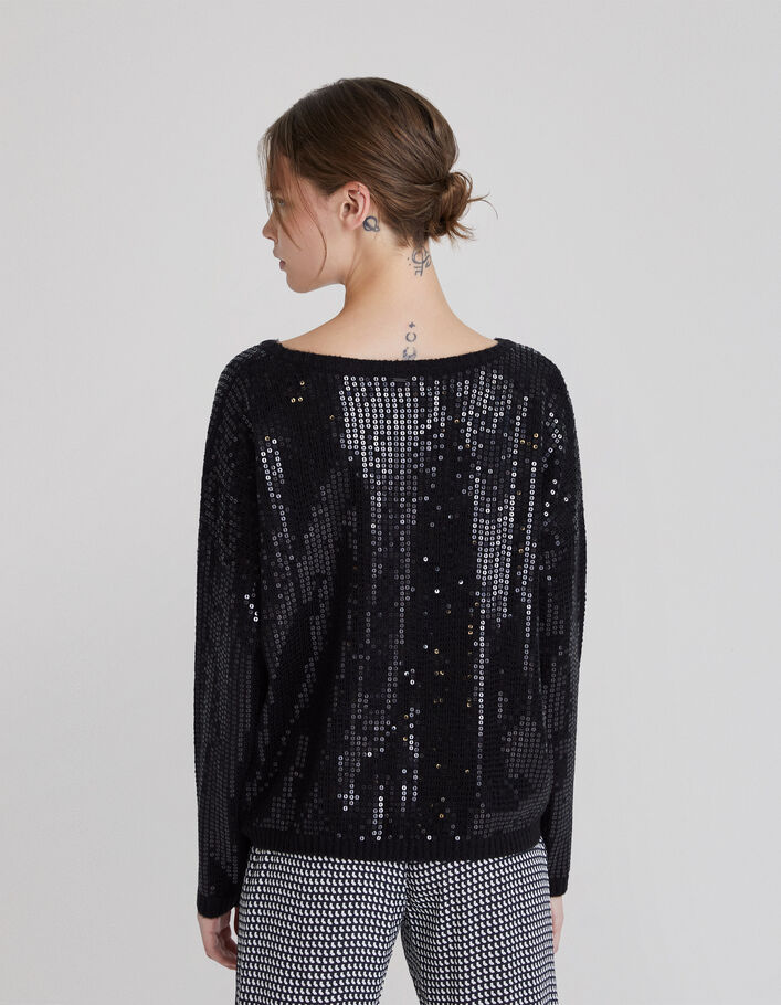 Women’s black knit oversize sweater, embroidered sequins - IKKS
