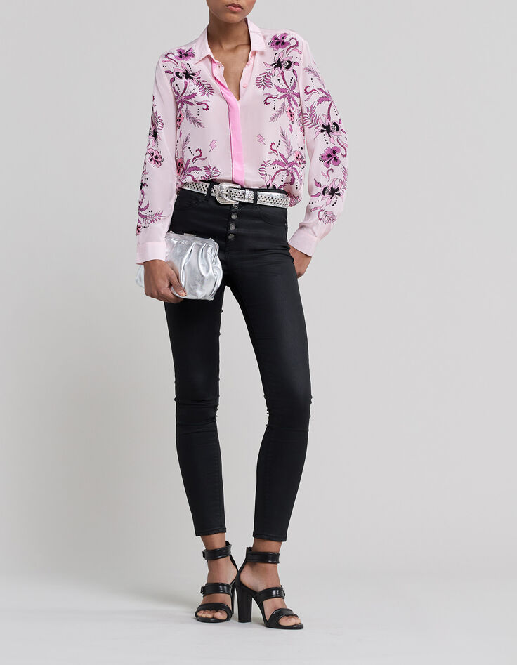 Chemise rose imprim&eacute; fleurs et palmiers Femme-5