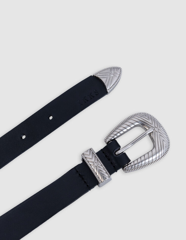 Ceinture robe noire cuir double boucle Femme-3