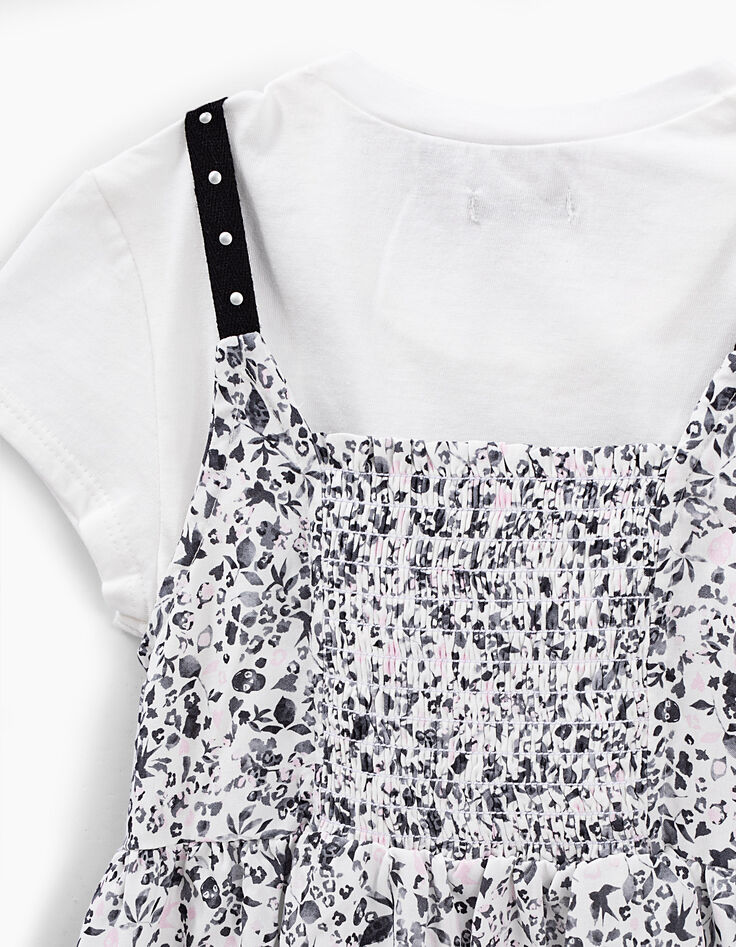 Robe 2 en 1 blanc imprimé tachiste et tee-shirt fille-7