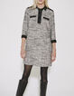 Vestido camisero tweed flecos blanco y negro mujer-1