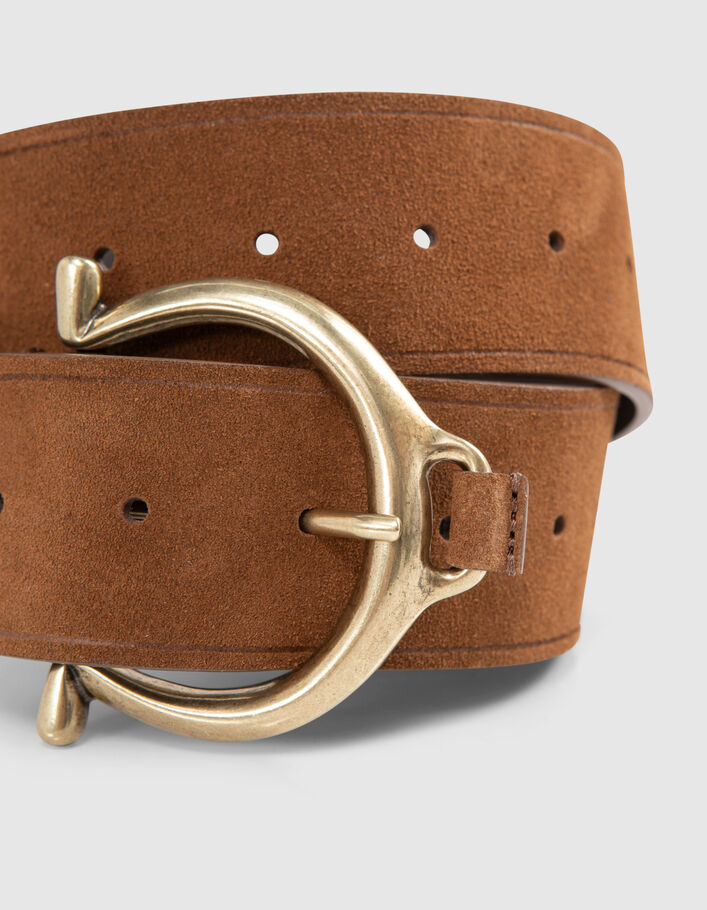 Ceinture robe cuir velours camel boucle ronde Femme IKKS