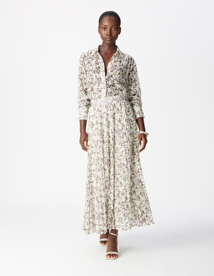 Jupe pliss&eacute;e verte camouflage broderies sequins Femme-1