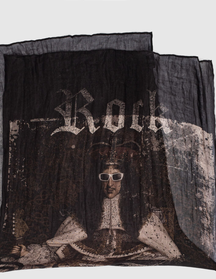 Men’s black scarf with king-rocker image - IKKS