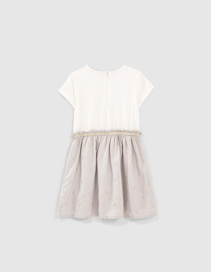 Girls’ light grey mixed-fabric dress with gold embroidery - IKKS