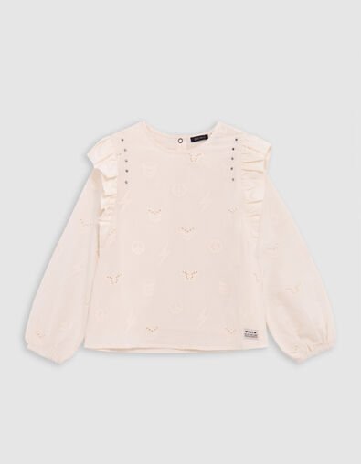 Blouse ecru broderie anglaise motifs army fille - IKKS