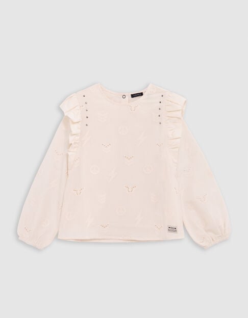 Blusa crudo broderie anglaise motivos army fille - IKKS
