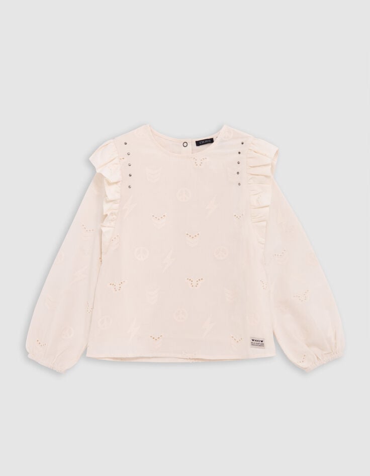 Blouse ecru broderie anglaise motifs army fille-1