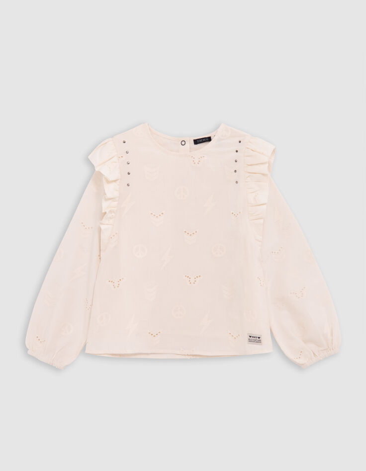 Blouse ecru broderie anglaise motifs army fille-1 Blouse ecru broderie anglaise motifs army fille-1