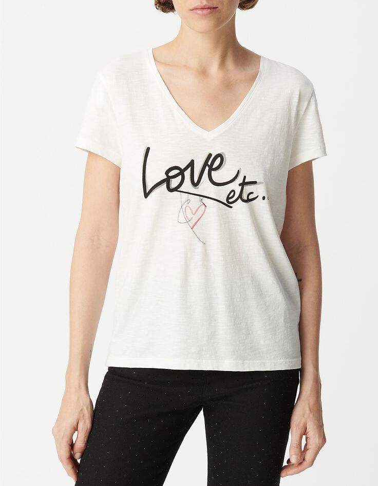 Dames T-shirt met boodschap in wit biologisch katoen met V-hals-2