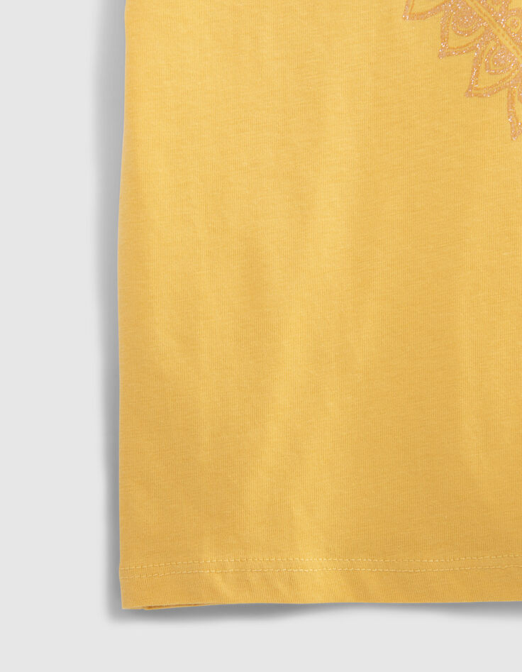 T-shirt jaune coton bio visuel coeur pailleté fille-4