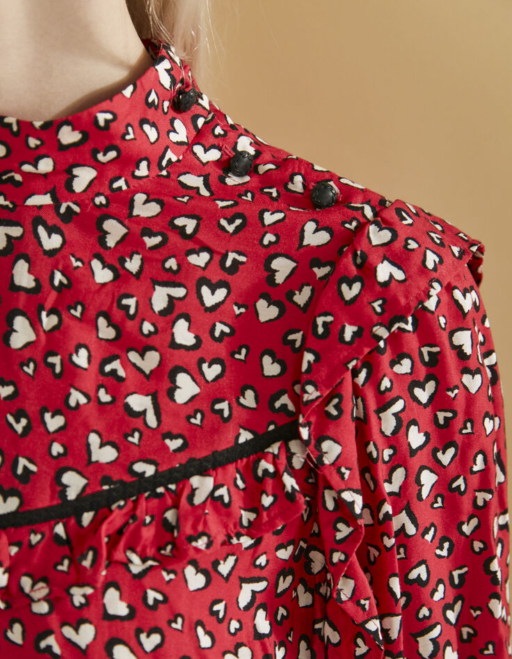 Women’s heart print short dress with ruffles and lace-4