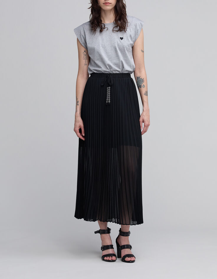 Tee-shirt gris clair chin&eacute; d&eacute;cor coeur Femme-1