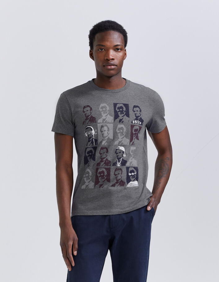 T-shirt gris visuel esprit pop art Homme-3