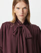 Chemise bordeaux satinée col lavallière Femme-4