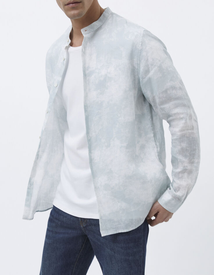 Chemise SLIM vert d'eau imprimé tie and dye Homme-2