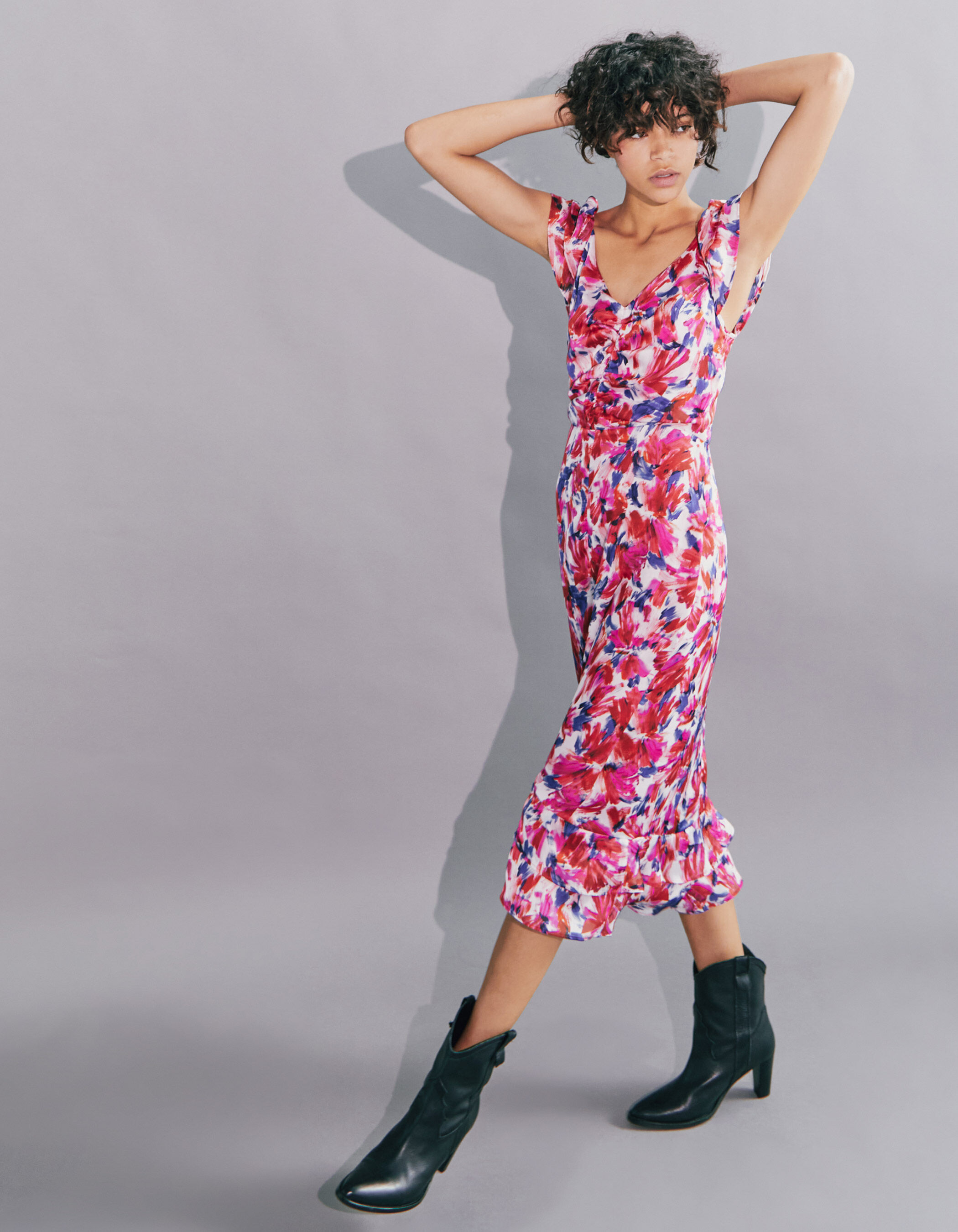 Robe midi a volants et fronces imprime floral flash femme IKKS