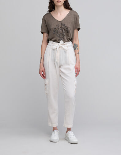 Tee-shirt kaki visuel blason symbole paix Femme - IKKS