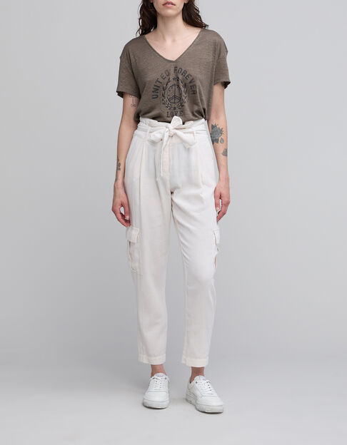 Tee-shirt kaki visuel blason symbole paix Femme - IKKS