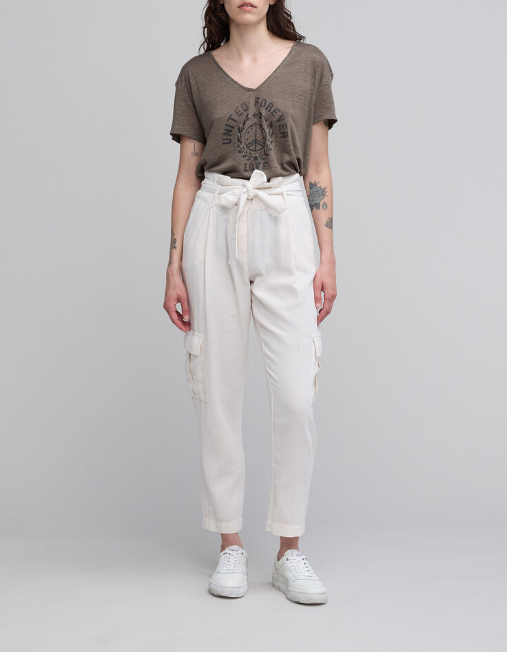 Tee-shirt kaki visuel blason symbole paix Femme-1