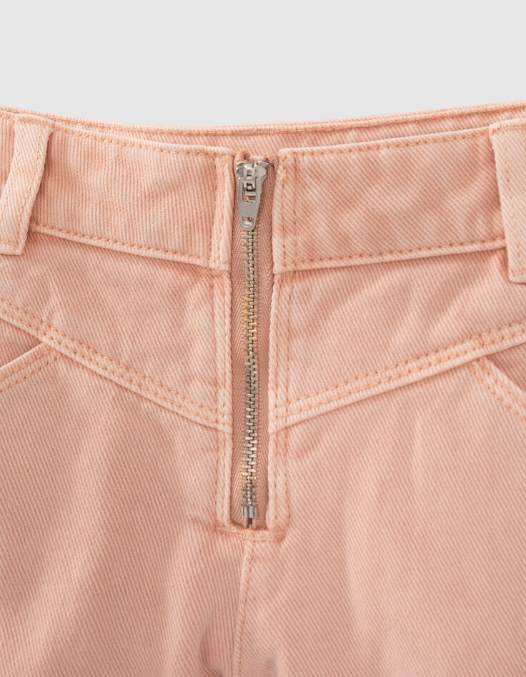 Short en jean rose galons rayés côtés fille-5