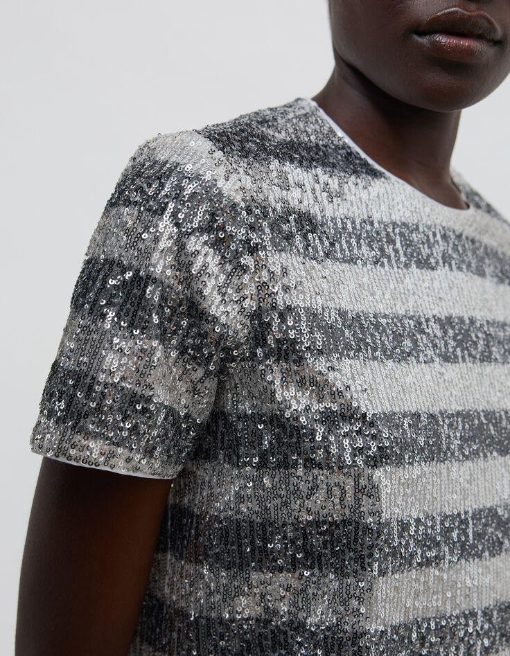 Top motif rayures brodées sequins Femme-6