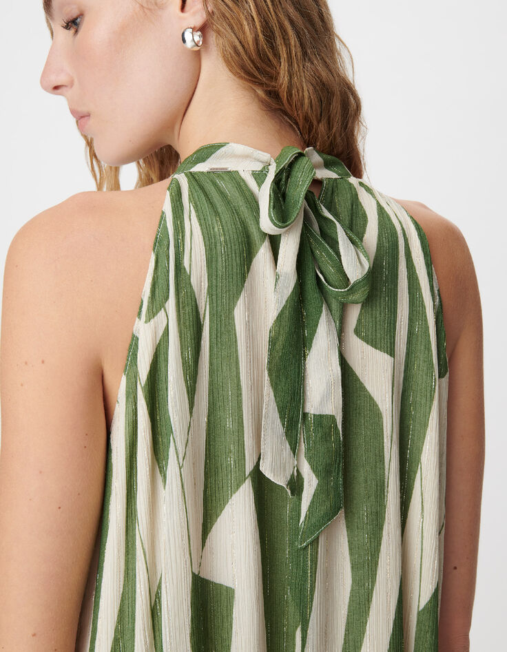 Robe longue verte imprim&eacute; graphique Femme-4